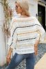 White Stripe Boat Neck Hollow Knit Top