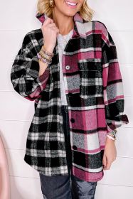 Black Plaid Colorblock Loose Flat Pocket Shacket (size: (US 16-18)XL)