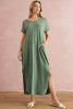 Grass Green Solid Color Hidden Pocket V Neck Slit Maxi Dress