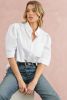 White Solid Color Button Up Puff Sleeve Shirt