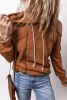 Cinnamon Exposed Seam Cold Shoulder Drawstring Hoodie