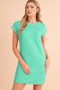 Mint Green Plain Textured Pocketed Mini Dress