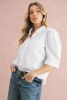 White Solid Color Button Up Puff Sleeve Shirt