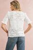 White Flower Eyelet Jacquard Keyhole Puff Sleeve Blouse