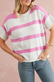 Pink Stripe Drop Sleeve Lightweight Knitted Top (size: (US 16-18)XL)