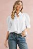 White Solid Color Button Up Puff Sleeve Shirt