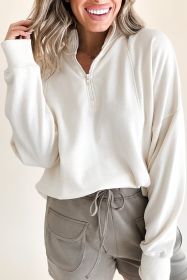 White Zipper Collared Drop Shoulder Plain Sweatshirt (size: (US 16-18)XL)