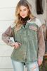 Green Color Block Button Down Hooded Corduroy Jacket
