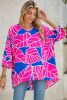 Rose Red Leaf Print V Neck Loose Blouse