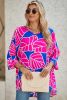 Rose Red Leaf Print V Neck Loose Blouse