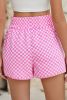 Pink Plaid Print High Waisted Athletic Shorts