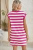 Rose Stripe Cap Sleeve Pocketed T-shirt Dress