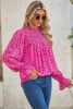 Rose Leopard Shirred Puff Sleeve Flowy Blouse