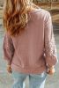 Pink Waffle Knit Lace Patchwork Criss Cross Straps V Neck Top