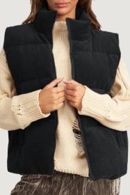 Black Solid Color Corduroy Puffer Vest Coat (size: (US 8-10)M)