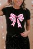 Black Checkered Bowknot Graphic Crewneck T Shirt