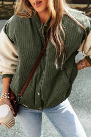 Mist Green Corduroy Fleece Patchwork Buttoned Bomber Coat (size: (US 4-6)S)