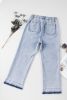 Beau Blue Acid Washed Contrast Hem Pocketed Cropped Jeans