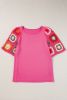 Strawberry Pink Floral Crochet Short Sleeve T Shirt