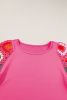 Strawberry Pink Floral Crochet Short Sleeve T Shirt