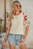 Parchment Hollowed Floral Crochet Sleeve Boho T Shirt