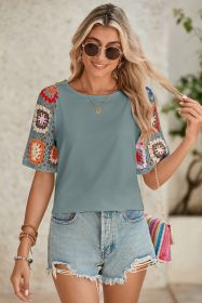 Medium Grey Floral Crochet Short Sleeve Top (size: (US 4-6)S)