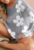Light Grey 60s Flower Drop Shoulder Hollow Knit Top