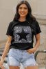 Black Star Marble Glitter Graphic Crew Neck T Shirt