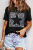 Black Star Marble Glitter Graphic Crew Neck T Shirt
