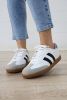 White Striped Lace Up Flat Sneakers