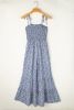 Dusk Blue Floral Print Spaghetti Straps Smocked Wide Leg Jumpsuit