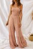 Khaki Floral Spaghetti Straps Smocked Bodice Wide Leg Jumpsuit