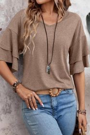 Dune Solid Color V Neck Double Layer Sleeve Loose T-Shirt (size: (US 8-10)M)