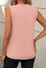 Light Pink Solid Color Crew Neck Pleated Sleeveless Top
