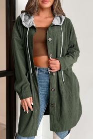 Jungle Green Oversized Hooded Patchwork Corduroy Shacket (size: (US 16-18)XL)