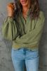 Green Washed Snap Buttons Bishop Sleeve Pullover Sweatshirt