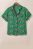 Green Cheetah Print Short Sleeve Shirt and Pants Pajama Set
