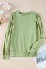Mist Green Eyelet Embroidered Sleeve Patchwork Ribbed Sweatshirt