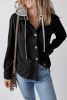 Black Pockets Drawstring Hooded Corduroy Shacket