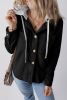 Black Pockets Drawstring Hooded Corduroy Shacket