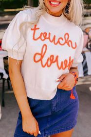 White Touchdown Tinsel Puff Short Sleeve Sweater (size: (US 16-18)XL)