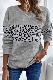 Gray Leopard Quilted Patchwork Pullover Sweatshirt (size: (US 16-18)XL)