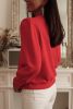 Red Button Tab Detail Round Neck Long Sleeve Top