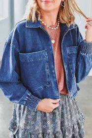 Sail Blue Large Side Pockets Zip Up Denim Jacket (size: (US 16-18)XL)