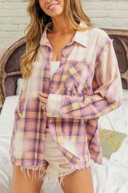 Purple Plaid Long Sleeve Collared Button Up Shirt (size: (US 16-18)XL)