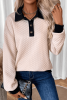 Oatmeal Checked Texture Patchwork Edge Button Collared Sweatshirt