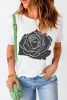 White Large Rose Graphic Crew Neck T Shirt