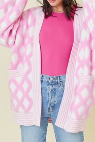 Pink Checkered Pockets Open Front Cardigan (size: (US 4-6)S)