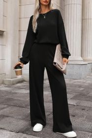 Black Solid Ribbed Knit Keyhole Back High Waist Jumpsuit (size: (US 16-18)XL)