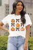 White Halloween Pumpkin Bow Knot Graphic Crew Neck Tee